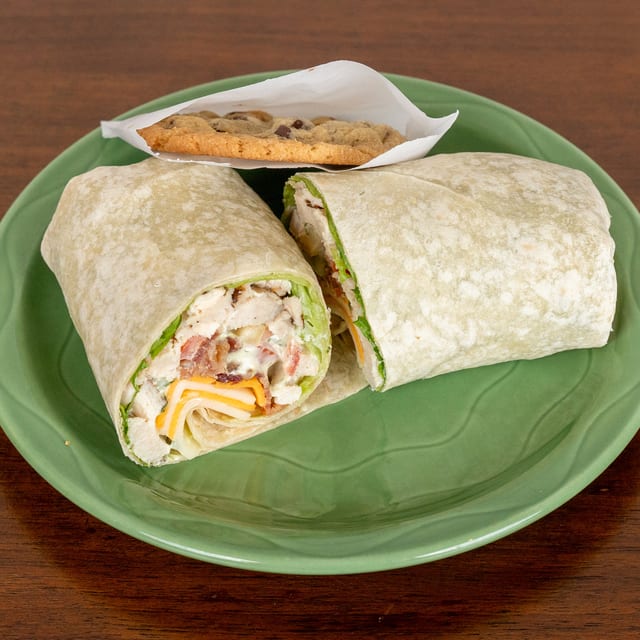 Half Chicken Bacon Pesto Wrap.